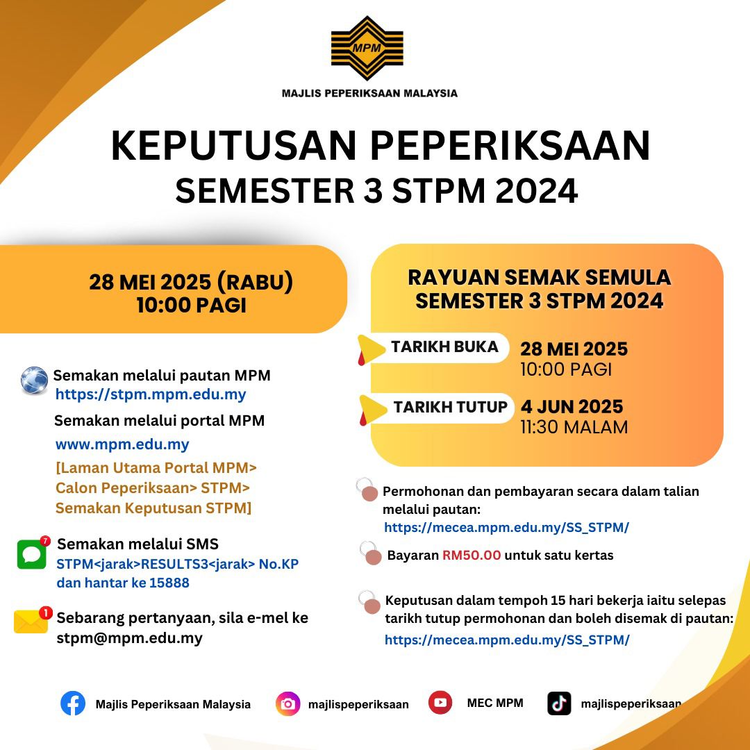 Keputusan Peperiksaan Semester 3 STPM 2024