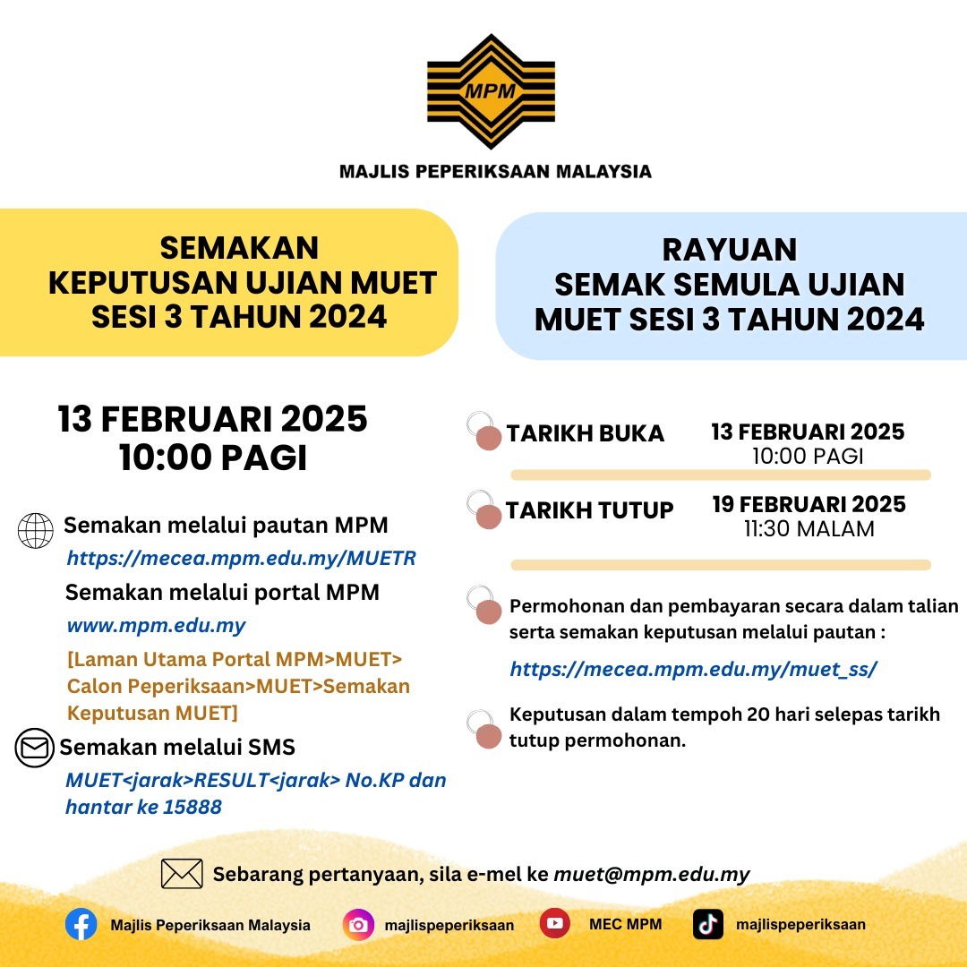 Keputusan Ujian MUET Sesi 3 Tahun 2024