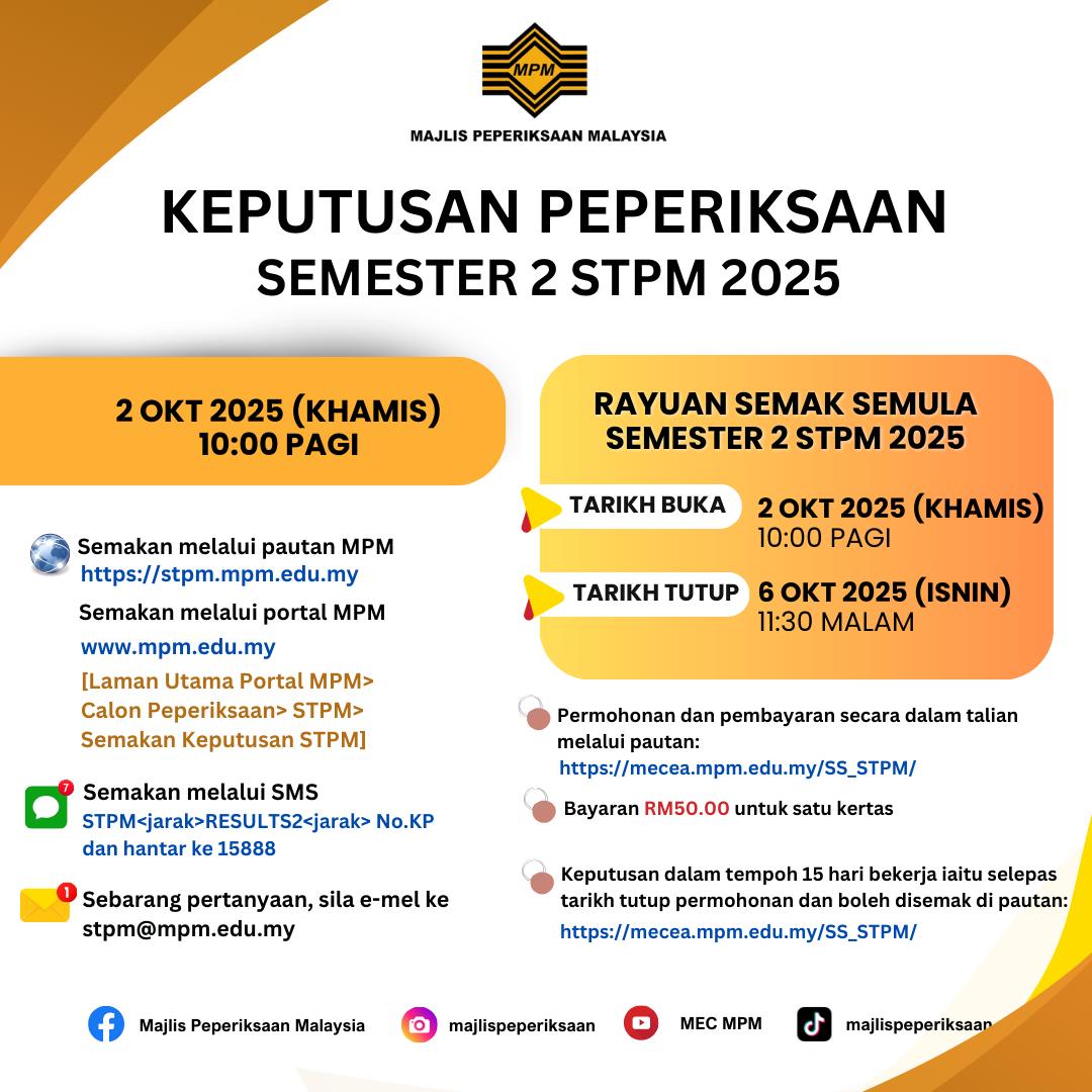 Keputusan Peperiksaan Semester 2 STPM 2025