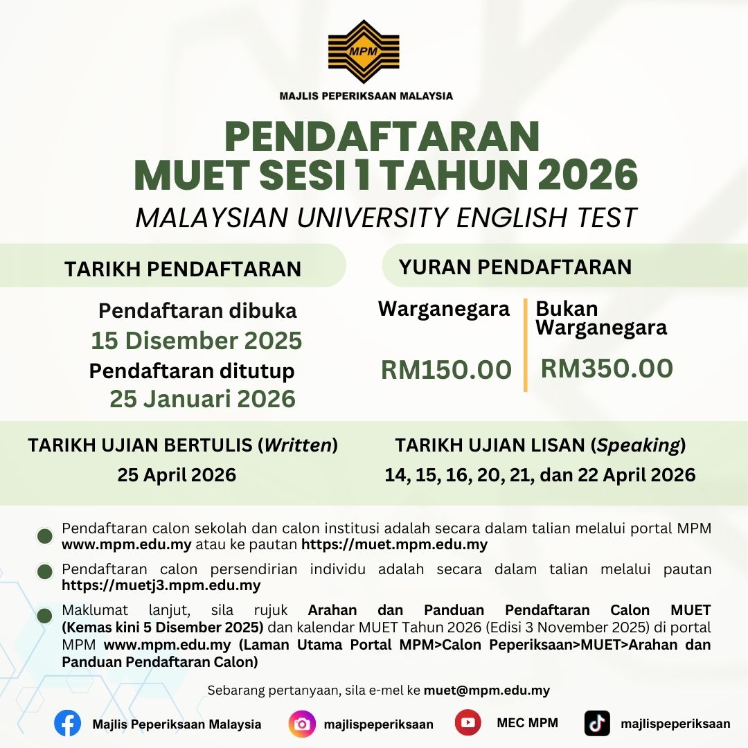 Pendaftaran MUET Sesi 1 2026