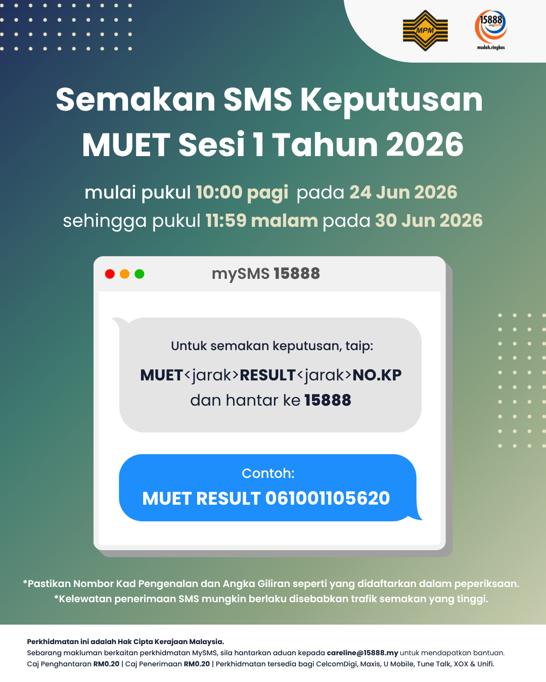 Semakan SMS Keputusan MUET Sesi 1 Tahun 2026